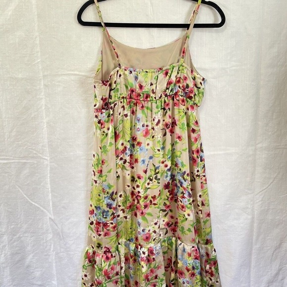 Old Navy Medium Women Floral Print Maxi Dress Sleeveless Tiered Ruffle Hem Beige - Picture 6 of 9